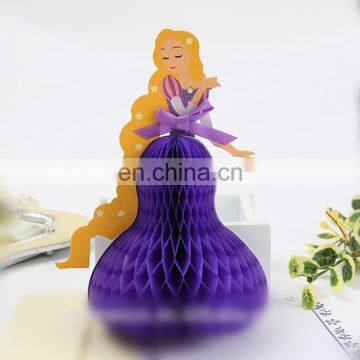 Purple Long Hair Princess Honeycomb 3D Birthday Greeting Card