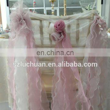 Fancy Wedding Party Ruffled Organza Blush Chair Sashes