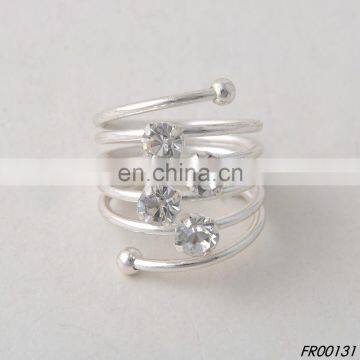 Silver plate rhinestone spiral metal ring