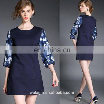 High quality ladies A line dress with print sleeve, half sleeve fashion tunic dress