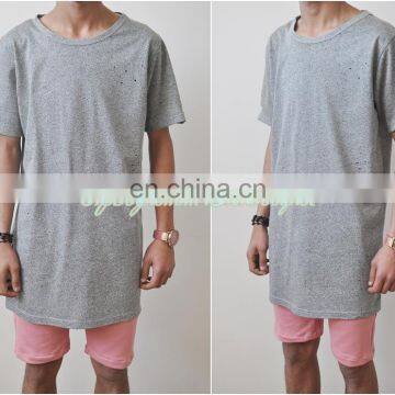 Mens Distressed Essential Destroyed Skate Clothing Split Drop Shoulder Tee / off white