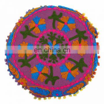 Decorative Embroidered Cotton Uzbek Cushion Cover Suzani Pillow Case Pom Pom