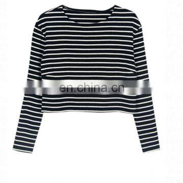 Wholesale Long Sleeve Stripe Women Top Sexy Crop Top 2016