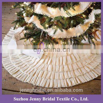 CTS018B ivory cotton linen family christmad tree skirt xmas tree decorations