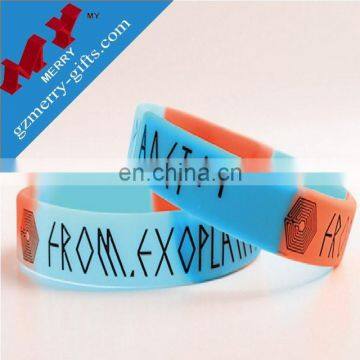 OEM colorful logo silicone charm bracelet wrist band glow in the dark