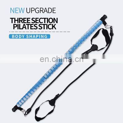 Pilat Bar With Foot Strap Pilates Stick Portable Adjustable Yoga 3 Section Pilates Bar