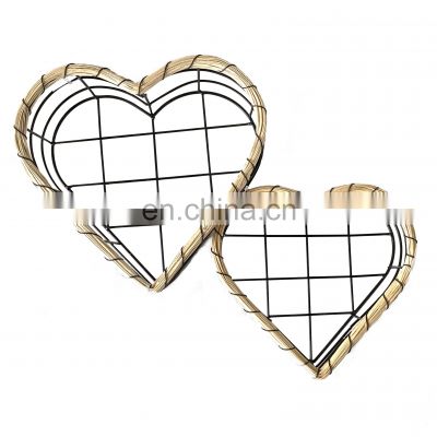 hot sale heart shape design natural cane willow wicker wrought iron storage basket for home