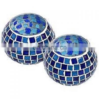 blue color glass tea light holder