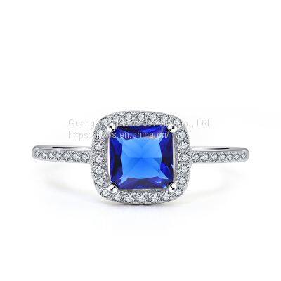 925 Sterling Silver Square Sapphire Zircon Rings Women's Zircon Rings photo-3