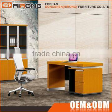 Modern Brushing 304 SS Frame Yellow Wooden Executive Office Computer Table Cpmputer Laptop Desk photo-3