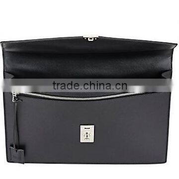 New York Men Black Smooth Leather Gusseted Portfolio Leather Business Bag Hand Bag photo-4