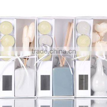 Scented Clay Rattan Stick Flower Reed Diffuser With 3 pcs Candles