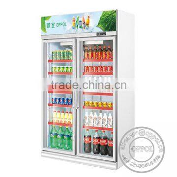 OP-A311 Fan Cooling Two Tempered Glass Swing Door Beer Fridge