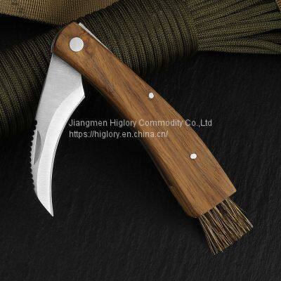 Good Quality Outdoor Mushroom Knife Camping Hunting Knife Multi Tools Wood Handle Carving Knife With Brush photo-5