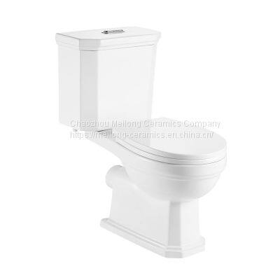 Retro Design Two Piece Ceramic Toilet Floor Standing P-trap 180 Close-coupled Porcelain Toilet Dual-flush European Rear Outlet Toilet