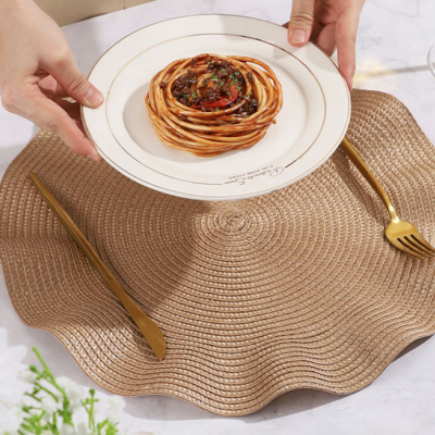 Wave Edge HOME COLLECTION Round 15 Inch Braided Woven Polypropylene Plastic Placemats (green ), Set of 4 photo-4