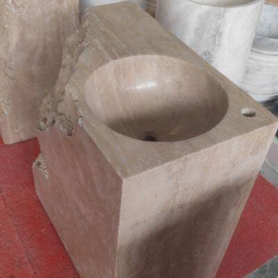 Missing Corner New Design Contemporary Stone Marble Free Standing Square Shape Pedestal Sink for Upscale Residences Estates photo-3