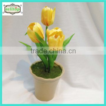 cheap 20cm 3heads silk tulip artificial decoration bonsai