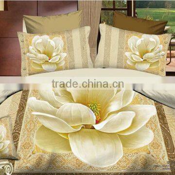 Elegant 3D Beige Floral Print Cotton Bed Room Set