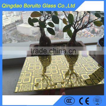 Flourish pattern yellow color mirror glass with free samples