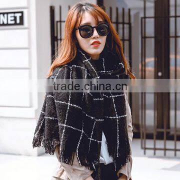 New Style Winter Ladies Fashion Tassel Woven Wool Plaid Shawl