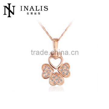 Wholesale price four heart crystal clover charm necklace for women LKN18KRGPN188