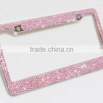 2016 Bling license plate frames Pink diamond crystal license plate frame with scraw cap