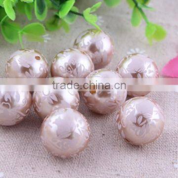 Acrylic Pearl Flower Printed Pattern Bubblegum Beads for Chunky Necklace! YiWu Jewelry