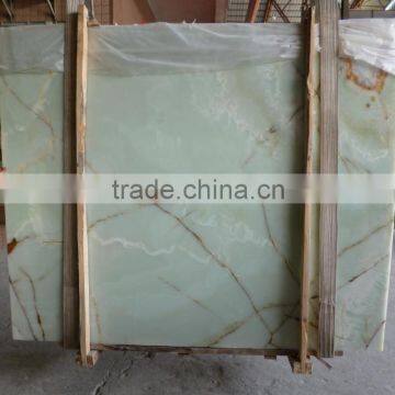 Whole sale light green vein onyx marble tile slab