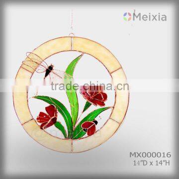 MX100016 wholesale tiffany style stained glass dragonfly flower panel for home decoration piece