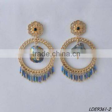 Classical round hoop with nature stone earrings gold hoop earrings                        
                                                                                Supplier's Choice