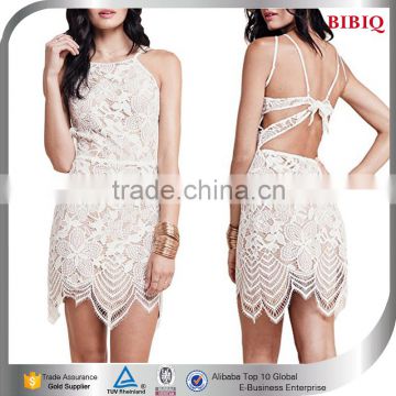 cheap china wholesale clothing sexy crochet dresses backless modern slim short skater dress white sheer lace mini dresses