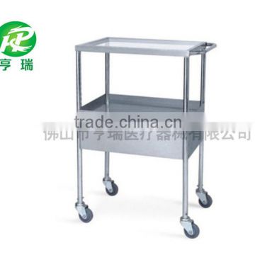 China Manufacturer sale hospital stainless steel surgical instrument trolley with 2 shelves