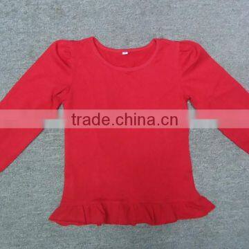 Cheap girls blank ruffle sleeve t shirt kids plain red t-shirt wholesale