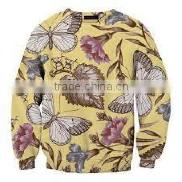 100% Polyester Pullover Crew Neck Sublimation Sweat Shirt with Butterfly & Leaves Print