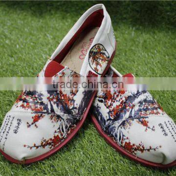 Chinese wind style of printing wide outsole canvas boat shoes