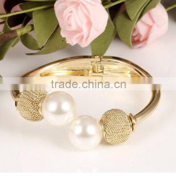 Latest Design Girls Top Expandable Pearl Ball Bracelet With 18K Yellow Gold Plated