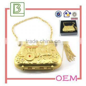 Gold Plating Handbag Shape Cosmetic Make Up Mirror For Women