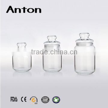 3 different sizes of round shape glass storage canister with glass lid