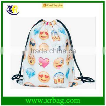 Lady's Daypack Print Emoji Backpack Travel Drawstring Bag