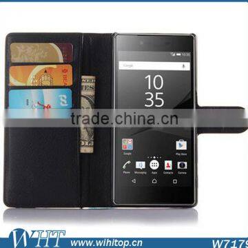New Arrival Litchi Leather Wallet Flip Stand Pouch Cover Case for Sony Xperia Z5 photo-3