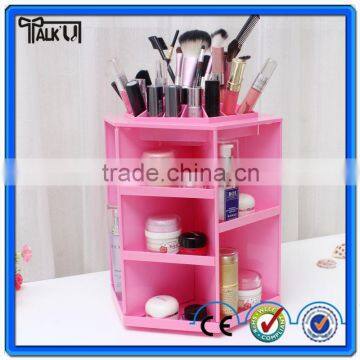 Modern rotatable pink acrylic cosmetic organizer with lipstick holder, custom professional storage organizer cosmetic organizer