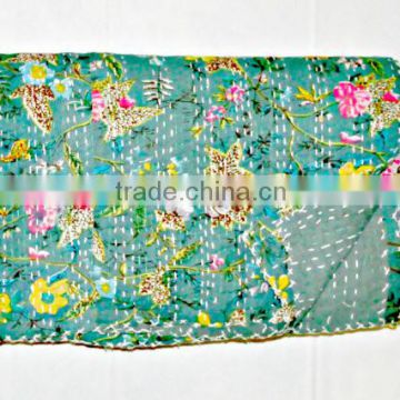 trwin size reversible floral kantha quilts lot