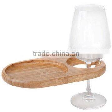 Mini-Oval Party Plate with Built-in Stemware Holder in Bamboo serving tray