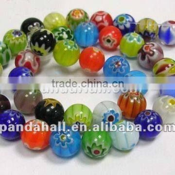 16' Millefiori Glass Loose Beads Strands, Round, Single Flower(LK14)