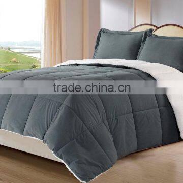 Comforter Set with Pillow Case, Borrego Sherpa and Berber Throw Blanket Charcoal Grey