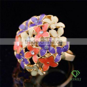 multi-color flower austrian crystal 18kgp yellow gold ring