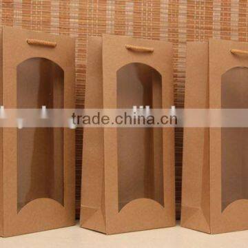 double bottles quality paper bag with pvc window