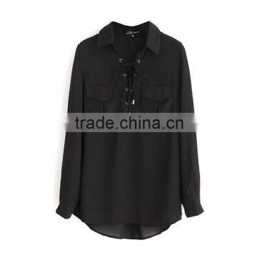 wholesale clothing v neck simple breast lace up shirt for women casual chiffon shirt