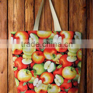 Apple Motif Printed Cotton-Canvas Tote Bag fruit printed canvas tote bag